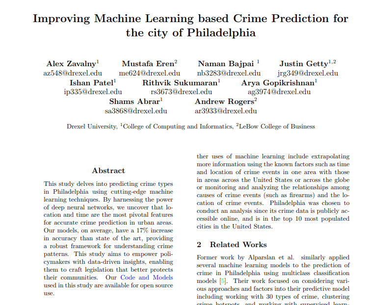 Improving Machine Learning based Crime Prediction for the city of Philadelphia